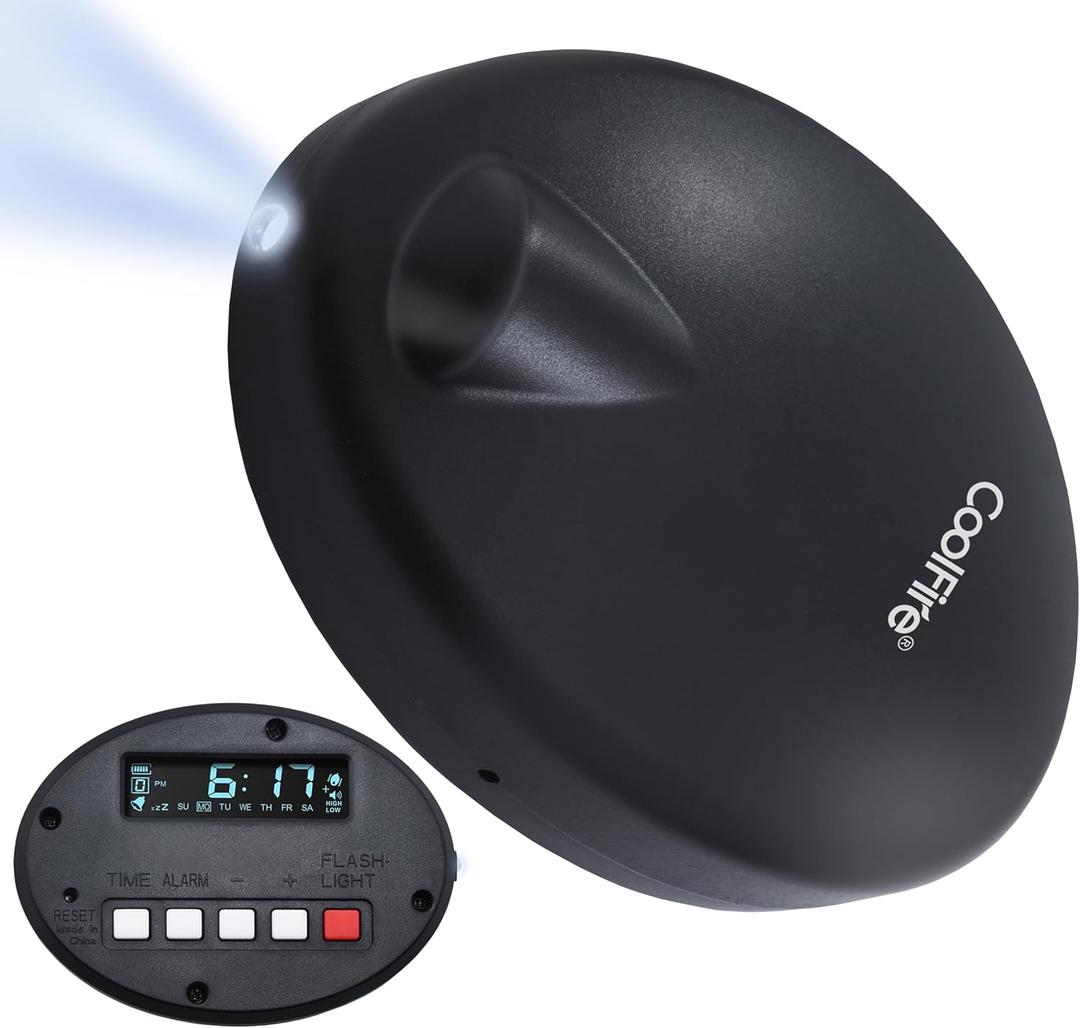 CoolFire  Super Loud Dual Alarm Clock with Bed Shaker, Auto Set, Vibrating Alarm Clock for Heavy Sleepers, Under Pillow, Cordless Rechargeable, Hearing Impaired, Auto DST, LCD Backlight Silver