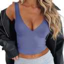 REORIA Women's Summer Sexy Casual Deep V Neck Sleeveless Slim Fit Cropped Corset Cami Fashion Trendy Y2k Going Out Crop Tank Tops Blue Nova Small (S)