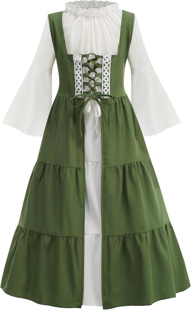 GRAJTCIN Girls Medieval Dress Renaissance Princess for Kids Halloween Drawstring Outfit Costume Set, Size: 4-6Y
