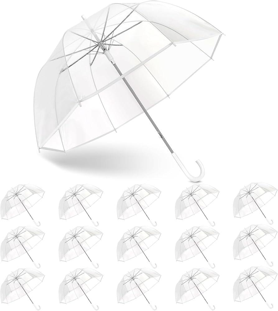 8 Pieces Clear Bubble Umbrella - Auto Open Dome Windproof for Rain, Wedding, Bride Groom Gifts, Bridal Party, Outing, Graduation, Prom - Transparent With J Hook Handle