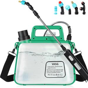 Battery Powered Sprayer 2 Gallon, 7.4V Foldable Electric Pump Sprayer, Weed Sprayer with Waterproof Rechargeable Handle, 5 Mist Nozzles, Retractable Wand, Adjustable Strap for Lawn, Garden, Yard