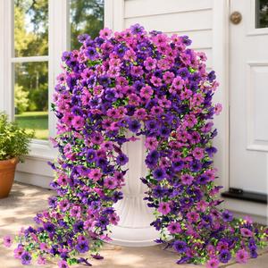 Yastouay 4 Pcs Artificial Flowers for Outdoors, UV Resistant Fake Outdoor Flowers, Realistic Artificial Plants & Flowers for Outdoor Porch Patio Window Garden Decor(Mixed Color Purple)