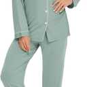Leikar Button Down Pajamas for Women Soft Viscose Sleepwear Long Sleeve Pjs Set Maternity Nursing Postpartum Loungewear (Green, M)