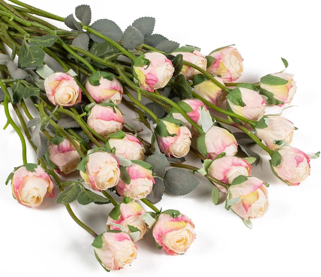 Artificial Flowers Fake Silk Rose with Long Stem for DIY Bouquets Wedding Centerpiece Party Home Kitchen Decoration