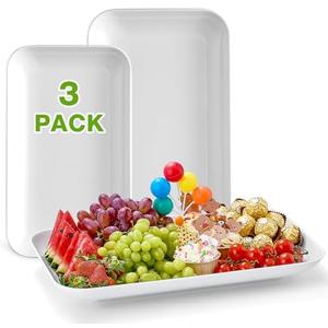 Porcelain Like Large Serving Platters and Trays Set of 3 for Party,16x9inch Unbreakable Large Serving Platters, White Serving Dishes for Snacks Fruit Cookies Dessert Reusable Tray Food Christmas