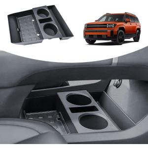 Lower Center Console Organizer Compatible with Hyundai Santa Fe 2024 2025 2026 Interior Accessories, Floor Armrest Storage Box Insert Tray Under Compartment Divider with Cup Holder Black