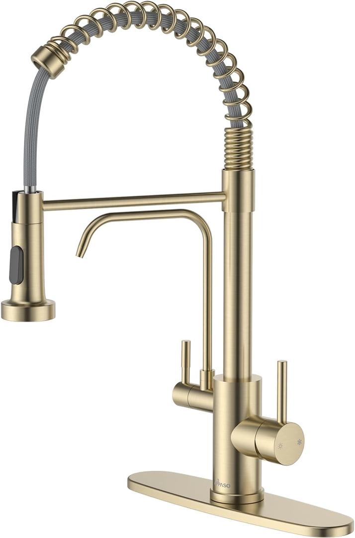APPASO Gold Kitchen Faucet with Water Filter, Brushed Gold Kitchen Sink Faucet, 3 in 1 Kitchen Faucet (Without Water Filtration Device)
