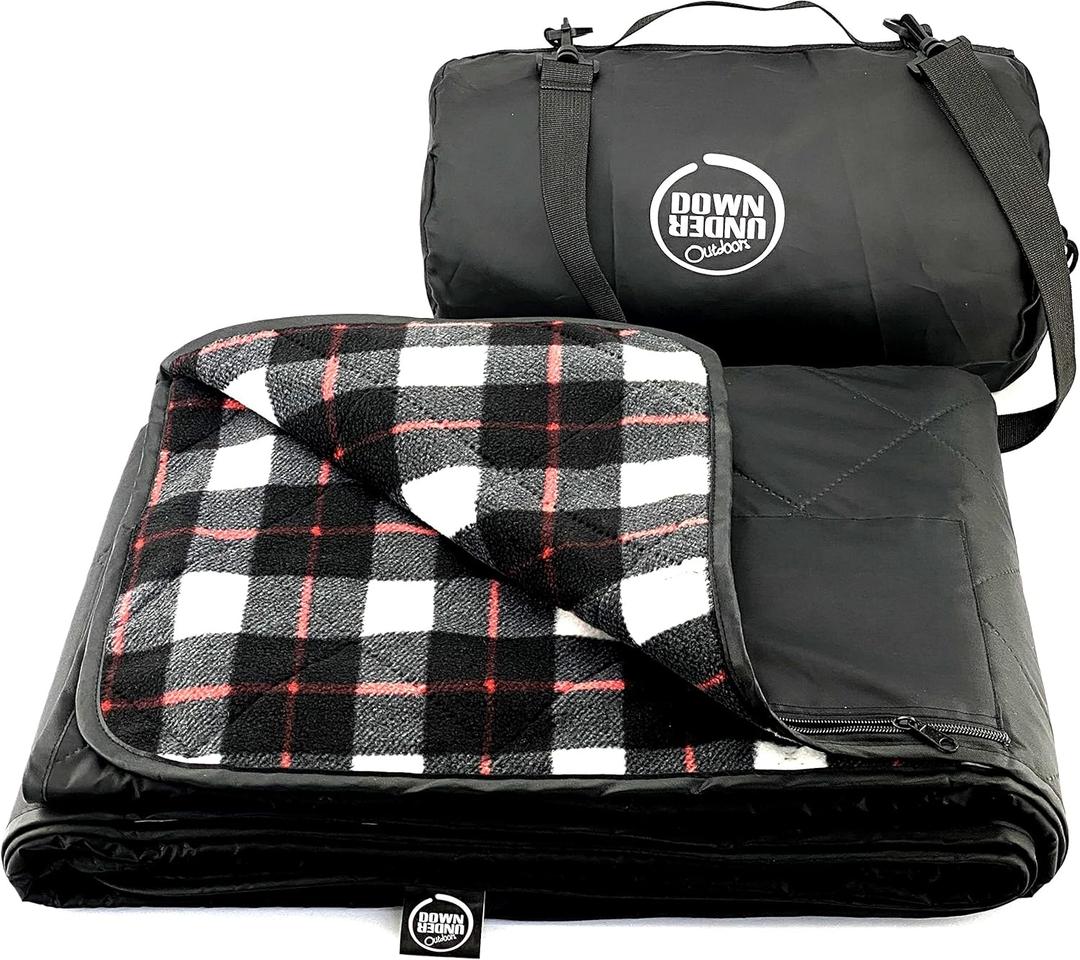 DOWN UNDER OUTDOORS Large Waterproof Windproof Extra Thick 350 GSM Quilted Fleece, or Sherpa Stadium Blanket (Black & White Check)