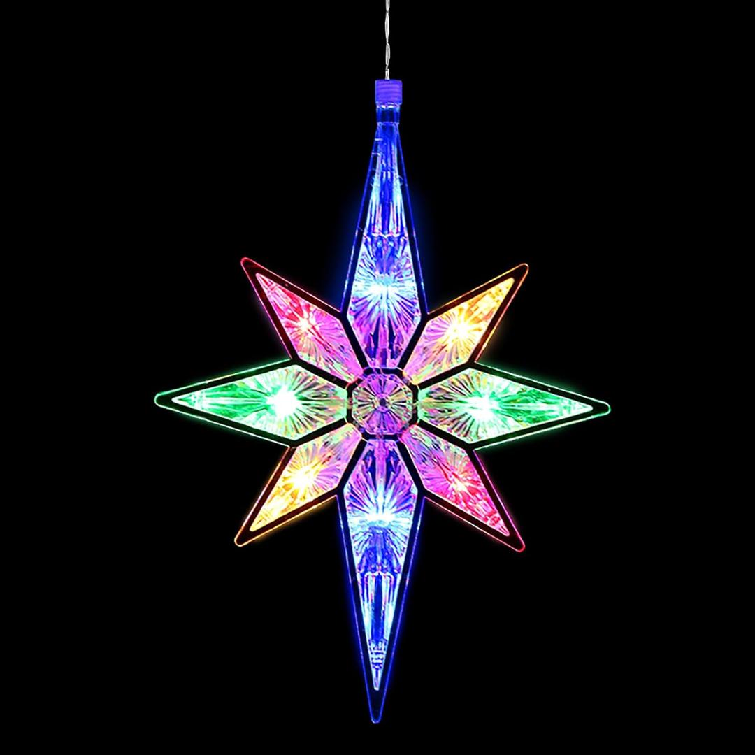 Mudder 10.8 Inch Christmas Window Star Lights Large Hanging Bethlehem Star Tree Topper Decoration Christmas LED Window Lights Silhouette Decoration(Rainbow Color,1 Piece)