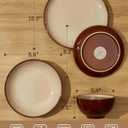 32 Piece Double Bowl Dinnerware Sets with Pasta Bowls, Highly Chip and Crack Resistant Plates and Bowls Sets, Natural Earthyware Ceramic Dishware Sets, Service for 8 Brown Yellow