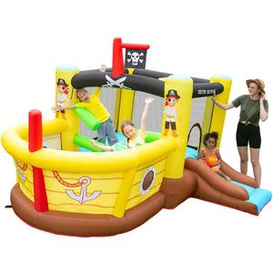 Doctor Dolphin Bounce House Inflatable Slide with Obstacles - Blower - Pirate Ship Theme - Ball Pit - Basketball Hoop, Inflatable Bouncers for Toddlers Kids Outdoor or Indoor, Wet and Dry