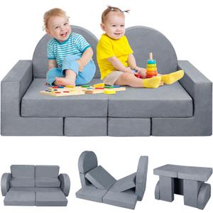 7PCS Kids Play Couch, 2025 Premium Modular Kids Play Couch for Toddler Child, Kid Foam Sofa for Bedroom Playroom Toyroom, Prefect Gift for Creative Girls & Boys (Grey)