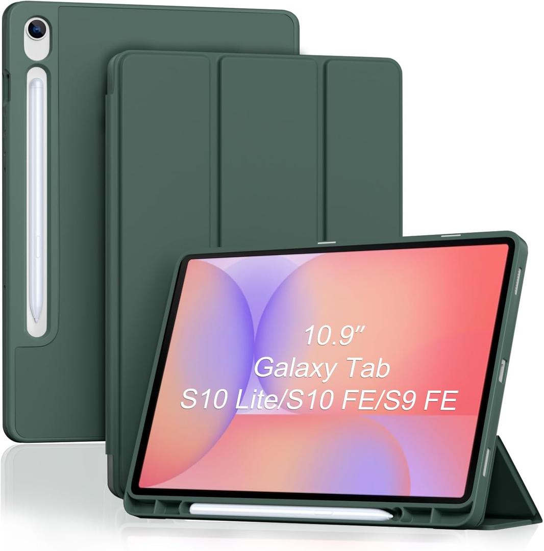 ProCase Smart Case for Galaxy Tab S10 Lite/S10 FE/S9 FE 10.9-Inch with S Pen Holder, Trifold Stand Folio Cover with Soft TPU Back for 10.9" Galaxy Tab S10 Lite/S10 FE/S9 FE -Mgreen