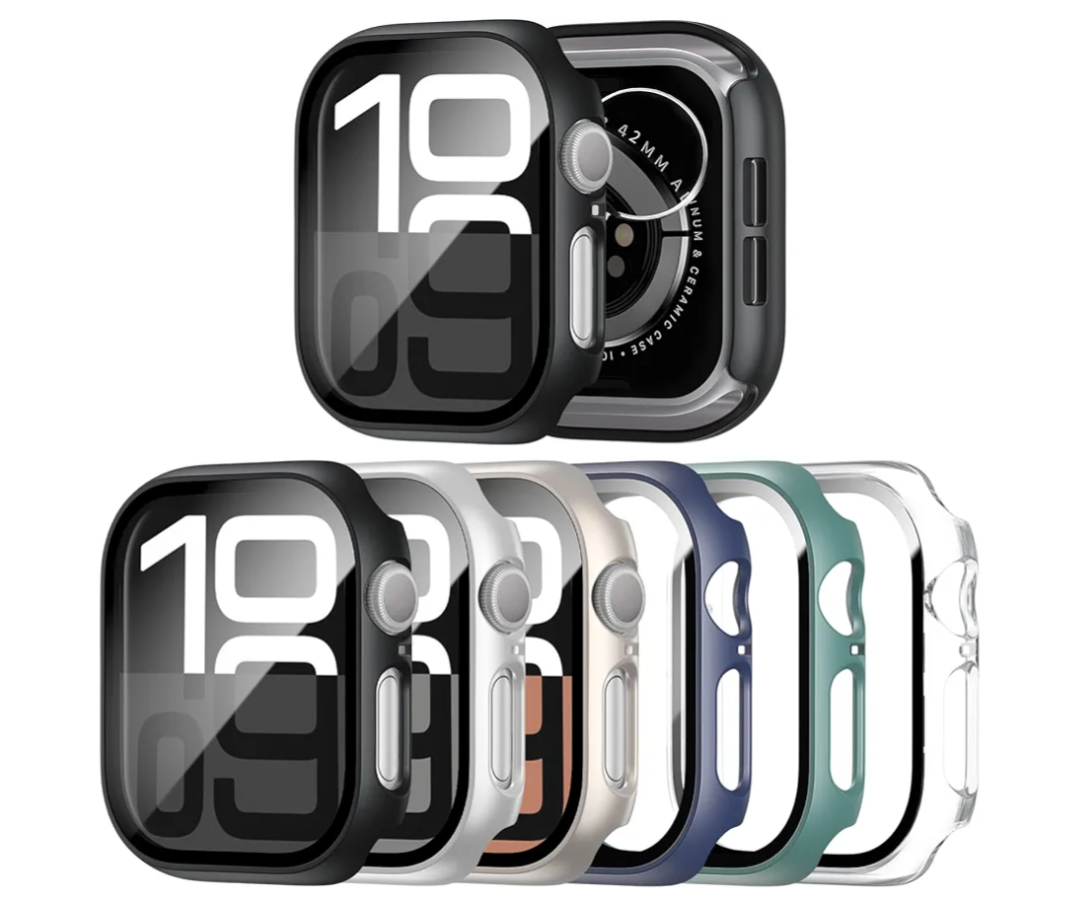 6 Pack Case with Tempered Glass Screen Protector for Apple Watch Series 11 Series 10 46mm, Ultra-Thin Scratch Resistant Full Protective Hard PC Bumper Cover for Apple Watch 46mm