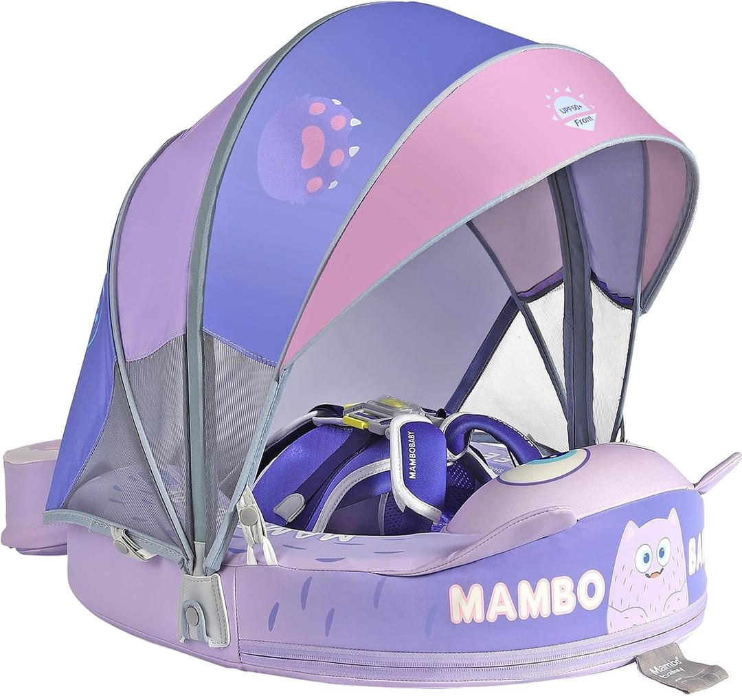 Mambobaby Float with Canopy and Tail New Upgraded Non-Inflatable Baby Pool Float Mambo Float Swim Trainer Solid Infant Swim Float Adjustable Pearl Foam Baby Swim Ring