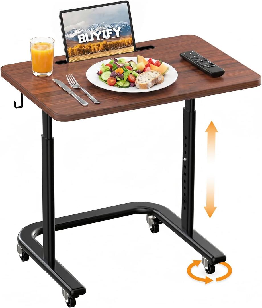 Height Adjustable TV Tray Table with Wheels for Couch or Sofa