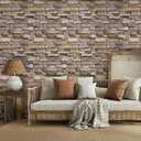 Abyssaly Stone Wallpaper Brick Wallpaper Peel and Stick Stone Backsplash Self-Adhesive Removable Vinyl Wall Paper Grey Faux Brick Shelf Liner 17.71" X 590" Home Decorations Contact Paper (Brown)