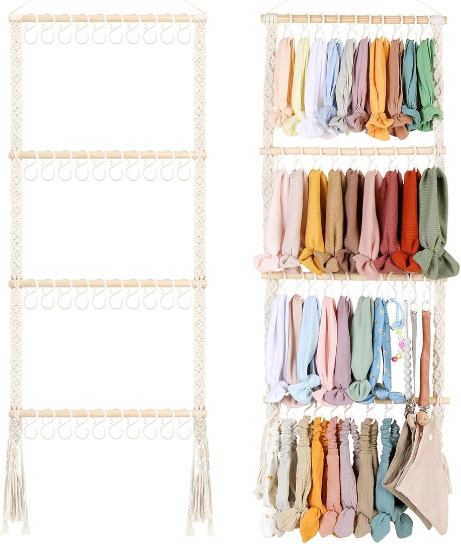 POVETIRE Headband Holder Head Bands Organizer for Girls, Baby Headbands Hair Accessories Organizer Storage Wall Hanging Decor for Nursery Toddler Girls Room (Macrame)