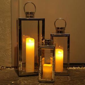 Stainless Lanterns Decorative Outdoor & Indoor, Set of 3 Outdoor Lanterns for Porch, 25''/19.5''/15''Large Candle Lantern Stainless with Glass, Vintage Farmhouse, Patio, Pathway, Garden, Fall