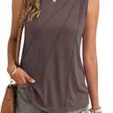 AUSELILY Womens Sleeveless Tank Tops Dressy Ladies Summer Pleated Shirts 2025 New (Blue, M)