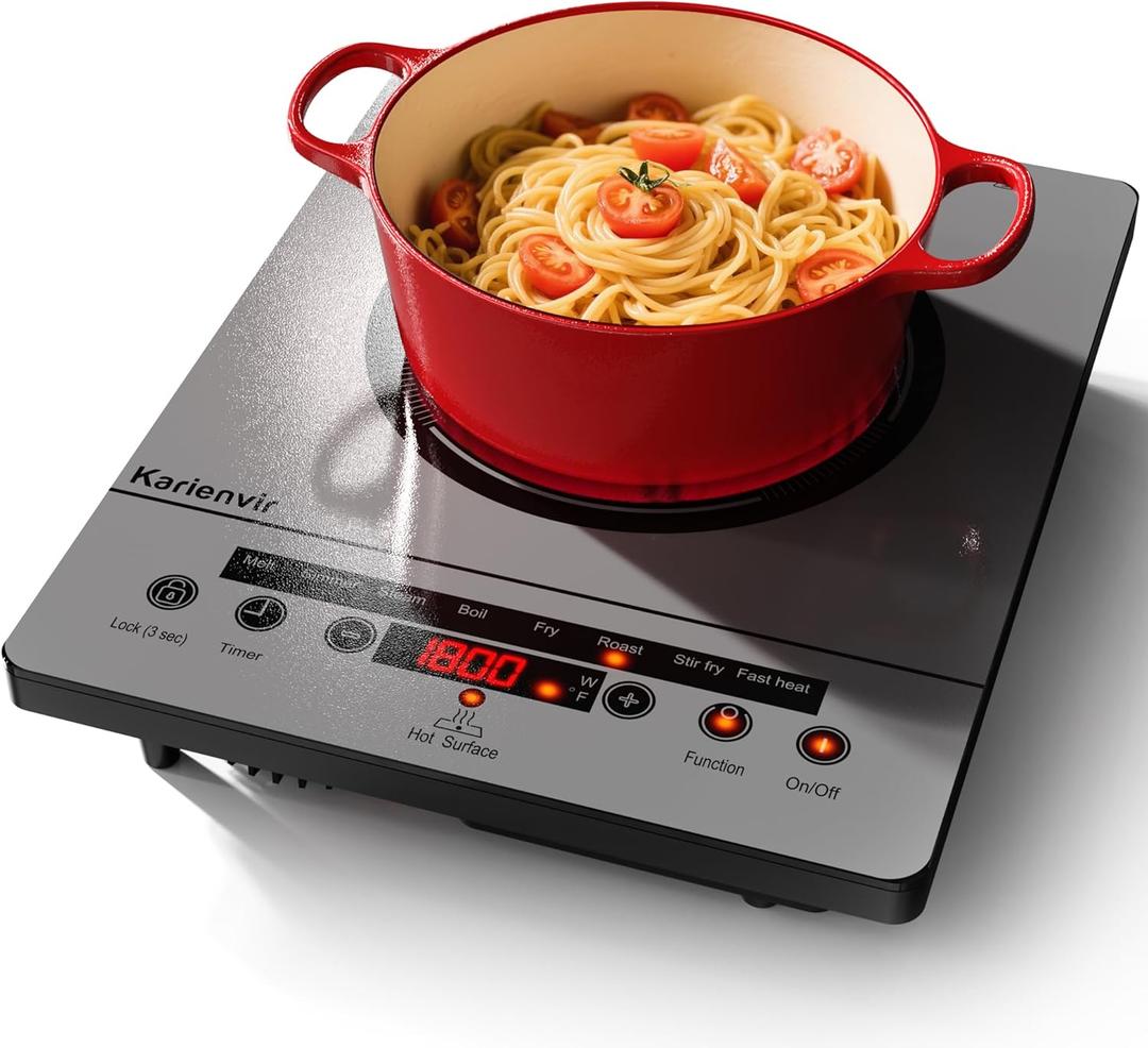 Single Burner Electric Cooktop, Portable Electric Stove 110v with plug, Touch Control, Safety Lock, Timer, Kitchen Cooking Cooktop With 9 Power Levels, 1800W(Grey)