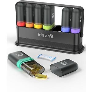 Weekly Pill Organizer 7 Day Two Times a Day, Rotatable Silicone Handle & 7 Detachable Daily Cases, Built-in Desiccant Moisture-Proof Travel Pill Box for Fish Oil, Vitamins & Supplements - Ideerfit