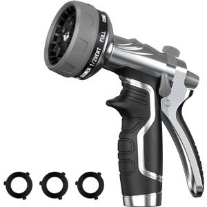 Garden Hose Nozzle, Heavy Duty Metal Water Hose Nozzle with 8 Adjustable Spray Patterns, High Pressure Hand Sprayer with Flow Control for for Garden Watering, Car & Pet Washing (Black)