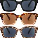 3 Pack Reader Sunglasses Square Reading Sunglasses Women Spring Hinge Stylis Ladies Full Lens UV400 Outdoor (Black, Tea Tortoise Shell, White Tortoise Shell)