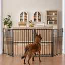 No Pawblems Free Standing Dog Gate with Door, 36'' Tall Foldable Dog Fence for Indoor & Outdoor, Up to 104 Inch Extra Wide Puppy Gate for Stairs, Hallways, Doorways, Deck, Yard (Black, 4 Panels)