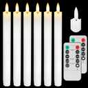 SEHNSY Real Wax Flameless Taper Candles with Remote Timer,Battery Operated LED Candles Set with 3D Flickering Flame,9.6" Realistic Dripless Candlesticks for Wedding Home Decor,6 Pack White