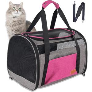 Large Cat Carrier for 20 lbs Pets - Soft Sided Breathable Mesh Travel Carrier, Airline Approved, Washable for Small Dogs Puppies, Foldable, Pink