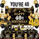 40th Birthday Decorations for Men, Happy 40th Birthday Decorations Include NO-DIY Banner Backdrop Hanging Swirls Tablecloth Honeycomb Centerpieces Balloons Sash, Vintage 40th Birthday Decor