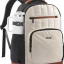 LOVEVOOK Laptop Backpack for Women with Giant Tumbler Holder Pocket,15.6 Inch Puffer Travel College Work Backpack Purse for Teacher Nurse,Casual Laptop Bag Computer Back Pack Daypack,White-Black-Brown