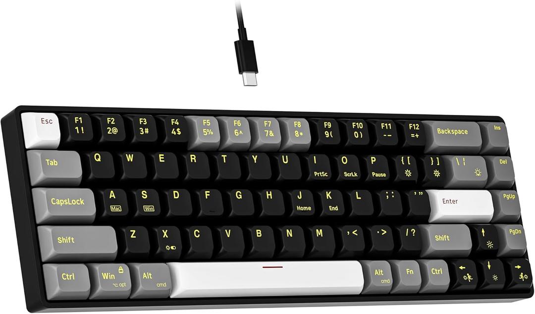 Newmen GM681 Mechanical Keyboard,68 Keys Compact USB 60% Custom LED Backlit Hot Swappable Small Mini Computer Gaming Mechanical Wired Keyboard for PC Gamer Win Mac,Black/White/Grey,Red Switch