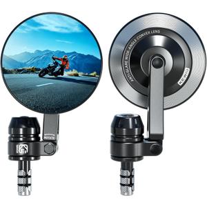 2 x VAZESWIN Aluminum Alloy Rainproof Motorcycle Bar End Mirrors, CNC Machined Anti-Glare Blue Lenses Motorcycle Rear View Mirrors, Foldable Multi-Angle Adjustable Fit for 12-18mm Handlebar Inner Diameter