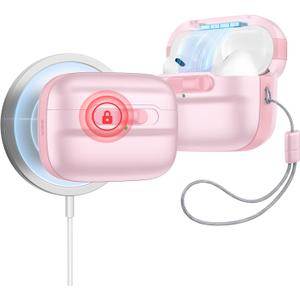 ESR for AirPods Pro Case (2023/2022/2019, 2nd/1st Gen), Compatible with Airpods Pro 2 (USB-C/Lightning Cable), MagSafe Ready, Magnetic Lid Lock, Full Drop Protection Cover with Lanyard, Pink