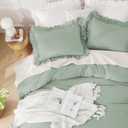 Andency Queen Size Comforter Set, Sage Green Ruffle Bedding Set, 3 Pieces Boho Comforter for Queen Bed, Farmhouse Ruffle Bed Comforter Set, Lightweight and Soft Bedding Comforter for All Seasons