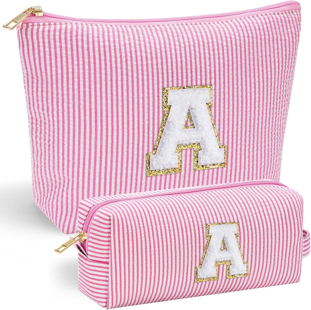 YOOLIFE Easter Basket Stuffers for Kids Teen Girls Women | Initial Makeup Bag | Pink Cosmetic Bag Travel Bags | 11 12 13 14 15 16 Years Old Girl Gift Teacher Gift Teen Girl Gifts Trendy Stuff A