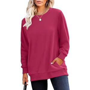 RUMIA Crewneck Fall Sweatshirts for Women Trendy- Women's Plain Long Sleeve Pullover Tops with Pockets Fashion, 2 XL