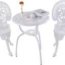 KAILI Patio Bistro Sets 3 Piece cast Aluminum Patio Furniture Outdoor Garden Metal Rust Proof Tables and Chairs White Bisrto Set (Crown-White)