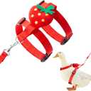 Duck Harness Leash Set Duck Harness and Leash for Real Ducks Adjustable Walking Rope Pet Cute Pattern Outdoor Traction Rope for Chicken Rabbit Small Animals(M,Strawberry)