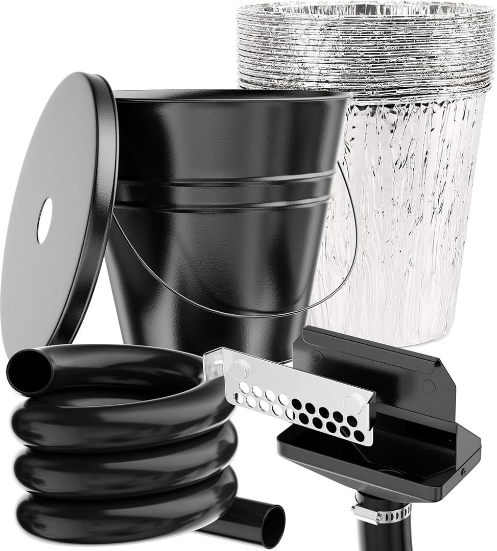 Rear Grease Drainage System for Blackstone Grease Catcher, Upgraded Grease Trap Funnel with Larger Silicone Hose, Removable Magnetic Grease Gate, Grease Bucket W/Lid, 12-Pack Foil Bucket Liners