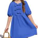 Yousify Girls Summer Dresses Cute Toddler Puff Short Sleeve Dresses A-Lined Flowy Trendy Bow tie Mini Dress Kids Outfits (13-14 Years)