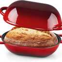 Onader Oval Dutch Oven for Bread Baking, 9x5-1/2 Inch Cast Iron Sourdough Bread Loaf Pan with Lid, Enameled Cast Iron Dutch Oven Pot, 2.8QT Meatloaf Pan, Heavy Duty - Red