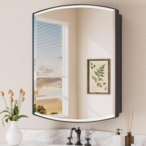 Keonjinn Black Medicine Cabinet with Mirror 24" x 30", Adjustable Shelves