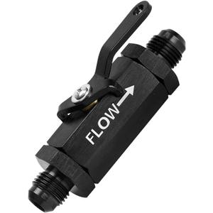 6AN Aluminum Inline Fuel Shut Off Valve, 6AN to 6AN Male Flare Fitting, 3/8 Flow Control Cut Off Valves Thread Male Flare Fitting w/Cable Lever 6 Anodized Black