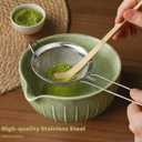 Matcha Whisk Set with Matcha Bowl - Matcha Set Included Electric Frother, Bamboo Whisk, Matcha Spoon, Bamboo Holder, Sifter, Spoon Stand (Mottled Green)