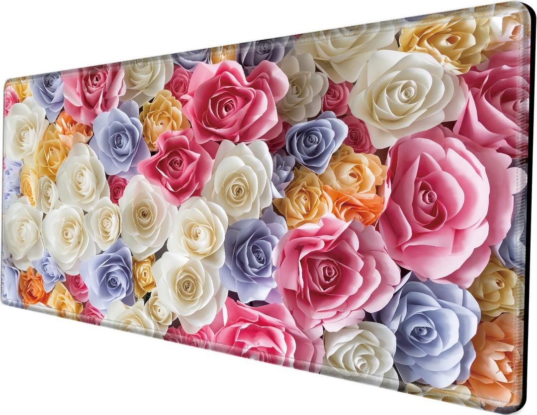 Giant 48x24 Large Mouse Pad XXXL Desk Mat Gaming Mousepad Huge Desk Pad Pink Rose 4XL Full Computer Mat for Protector Desktop Wireless