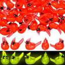 100 Pcs Mini Resin Cardinals Luminous Tiny Northern Cardinal Figurine Glow in The Dark Christmas Bird Ornaments for Craft Xmas Gift Miniature Garden Crafts Cake Topper Christmas Decoration