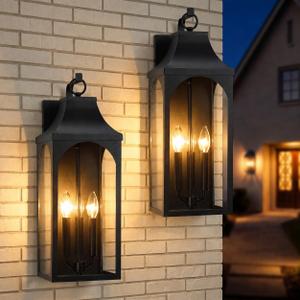 22-Inch 3-Light Outdoor Porch Wall Lantern, Black Exterior Light